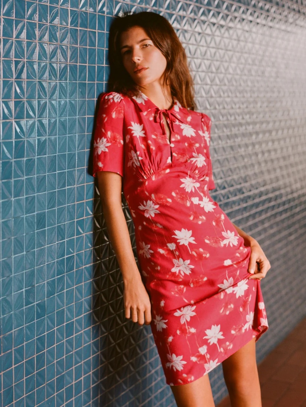 Rouje Paris Sheila Dress Red Floral Tie-Neck Mini Dress